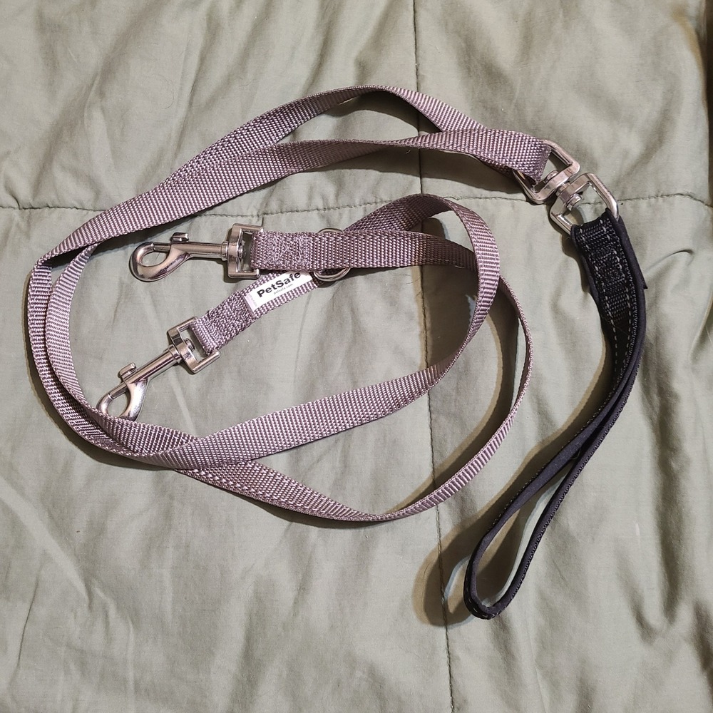PetSafe Double Dog Leash Gray Black Nylon Two Pet Coupler Lead Padded Handle‎